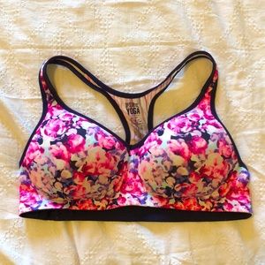 Pink yoga push-up sports bra